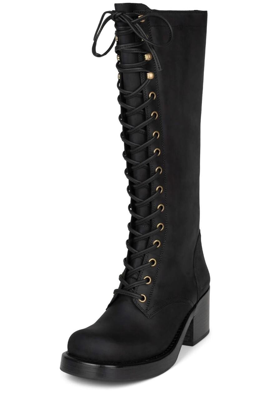 Jeffrey Campbell TYRO Leather Lace Up Combat Boots Knee High Fall Winter 5.5